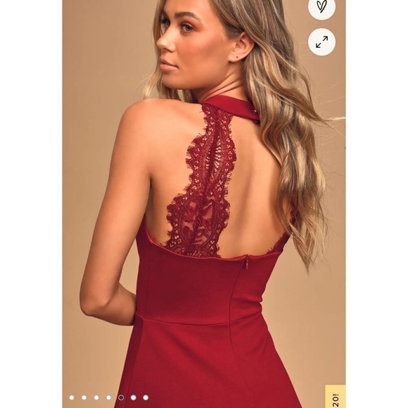Nwt LULUS Hometown Girl Wine Red Lace Skater Dress - Picture 3 of 8